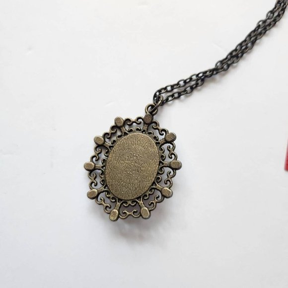 Vintage Brooch Pin Style Necklace Handmade with Text, Flower and Pearl Bookish - Picture 9 of 9